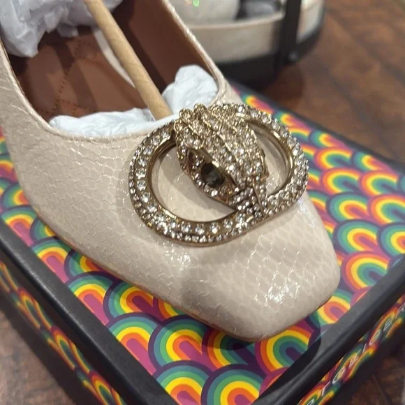 Cream Slingback Heels with Embellished Block Heel - Picture 10 of 10